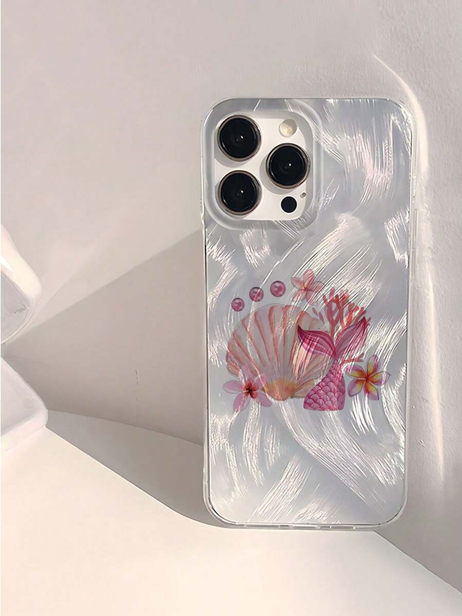 1个极简透明美人鱼尾巴贝壳图案防水、防指纹、防刮擦软面手机壳，适合作为礼物送给朋友、家人、情侣，也适合生日、节日等场合，兼容 17/17 Plus/17 Pro/17 Pro Max - 彩色 - 查看 1