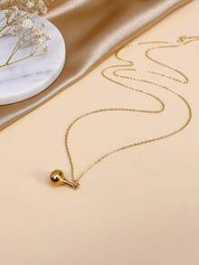 1pc Gold Stainless Steel 18K Gold-Plated Gourd Pendant Long Necklace, Fashionable Elegant Minimalist, Suitable For Daily Wear, Layering And Matching