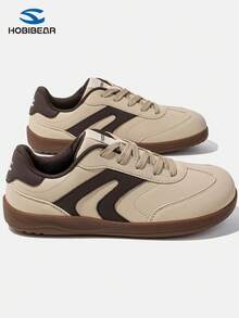 HOBIBEAR 男士休闲运动鞋，PU皮革鞋面，圆头，系带，低帮，四季皆宜，情侣款 - 淺棕 - 查看 5