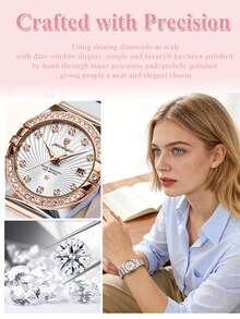 POEDAGAR 1款优雅女士不锈钢石英表，带日期显示、防水夜光功能、水钻装饰，奢华女士腕表，适合日常佩戴，是完美的女士礼物。 - 均碼 - 查看 8