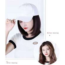 Gorra de Béisbol con Peluca de Pelo Corto Estilizada, Gorra de Verano para Mujer con Pelo Bob, Gorra de Mujer con peluca de 25cm, Ajustable, Sombrero de Extensión de Cabello (Negro/Marrón),37496273 - A - Ver 2