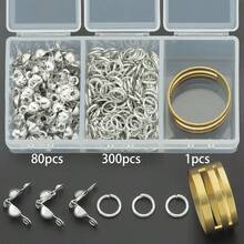 381pcs/Box DIY Jewelry Findings Set, Includes 80pcs Clasps, 300pcs Jump Rings, And 1pc Ring Sizer, Suitable For Jewelry Making Accessories, Bracelet Necklace Connectors, Earring Hooks, Double-Headed Snap Hooks, Fold-Over Crimp Beads, Single Open Connector Rings, O-Rings, Jump Rings, Anklet Connectors, Beading Rings, Closed Rings, Compatible With Lobster Clasps And Other Jewelry Making Supplies
