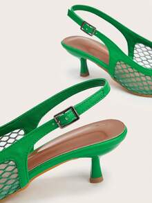 Tacones de aguja minimalistas con malla transpirable y hebilla para oficina - Verde - Ver 4