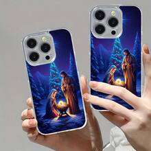 Nacimiento navideño con la sagrada familia y la estrella brillanteFunda de teléfono magnética Funda para teléfono con escena de naturaleza encantada. El regalo perfecto para cualquier ocasión. Com - Succión magnética transparente - Ver 3