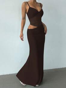 性感透视网纱拼接不对称镂空露背紧身连衣裙，多种颜色可选