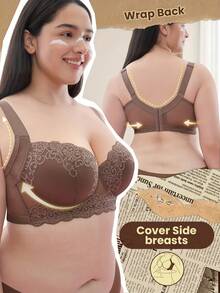 Sutien cu armătură din dantelă florală, mărime plus - bretele late confortabile, design cu acoperire completă, detalii delicate din dantelă, armătură care se ridică și modelează, perfect pentru femeile cu forme voluptuoase care caută eleganță și susținere pe tot parcursul zilei. - Moca Brown - Vizualizare 5