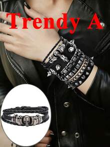 Xiacheng 1/3/4件套女士朋克摇滚铆钉尖头手镯，可调节人造革材质，80年代Emo哥特摩托车风格，男女皆宜的另类时尚 - 槍黑色 - 查看 12