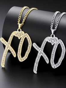 LIKGREAT 1pc Minimalist Fashion Letter & Crystal Heart Pendant Necklace, Couple Jewelry Gift - Fashion Series - View 7