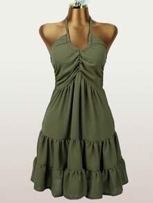 Rochie elegantă verde de vară pentru femei, fără spate, rochii modeste de vacanță pentru petrecere - Verde - Vizualizare 3