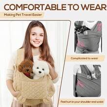 可调节前置宠物背包，适用于小型/中型犬、猫、兔等宠物，适合户外徒步、露营、旅行，配有可拆卸安全带、可机洗、绗缝设计、搭扣式肩带系统，解放双手，透气舒适，防逃脱。 - 彩色 - 查看 9