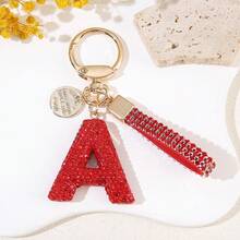 1pc Red Soft Pottery Letter Rhinestone Keychain, Cute Personalized Bag Charm, Car Key Chain, Gift For Mom, Friends, Valentine's Day, Couples - Red - View 19