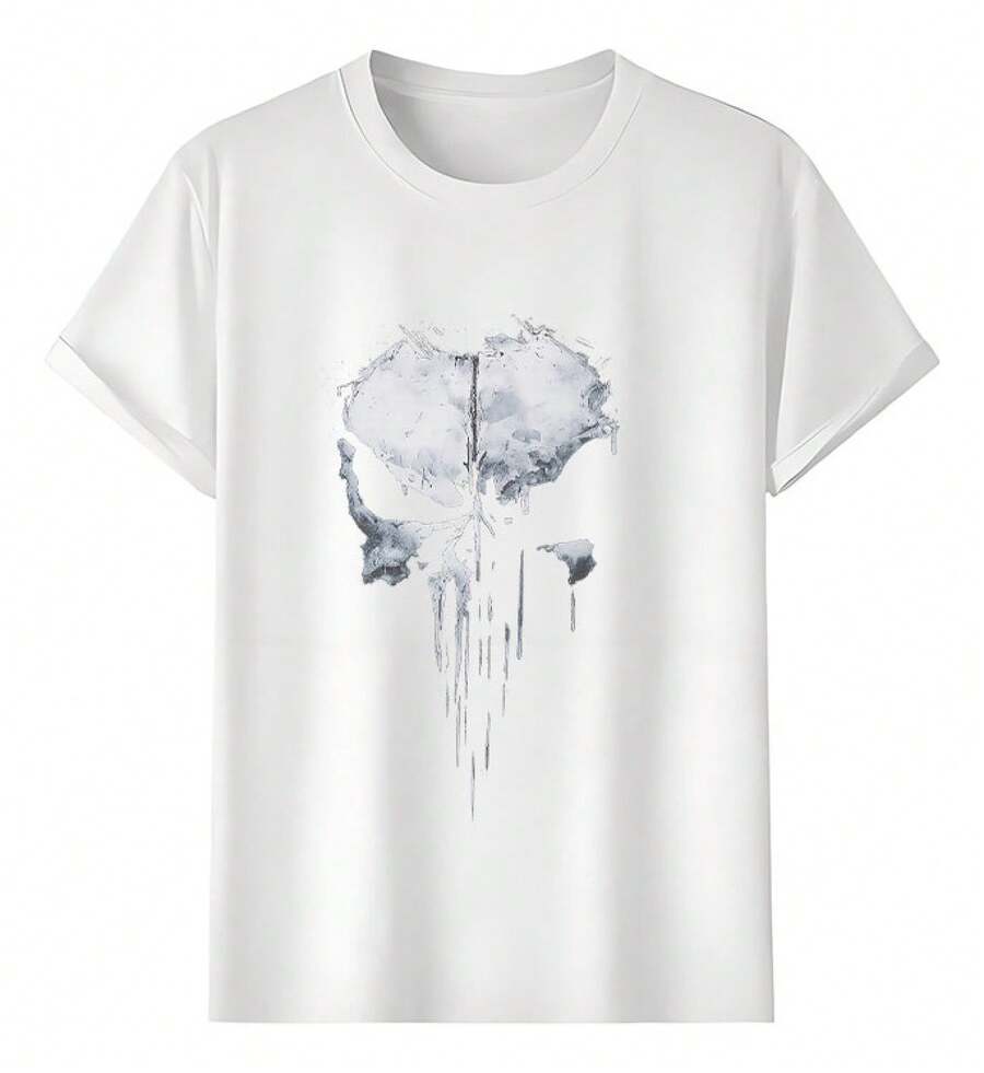 Camiseta Muscle Freaks Punisher Skull Estilo Gris - Blanco - Ver 1