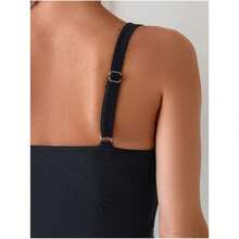 Women's Beach Tankini Swimwear – Two-Piece Soft Control Set With Full Coverage Bottom - Solid Black - 查看 6