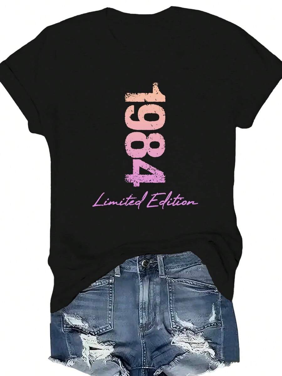 Womens 1984 Edition Vintage Graphic T Shirt Retro 80s I (2) - màu đen - Xem 1