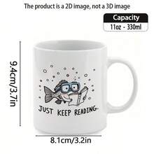 1pc, 11oz, Ceramic Coffee Mug, Fish Reading Pattern Fun Mug, Dishwasher , Ideal Gift For Family/Friends/Colleagues, Perfect For Holiday/Party/Birthday Presents, Suitable For Book Lovers, Book Stack Mug, Office Mug, Party Favors, Quirky Design, Novelty Coffee Cup, Smooth Glaze, Sturdy Construction, Unique Coffee Cup, Collectible Mug, Office Workers, Gift Shoppers - Light Blue - View 5