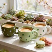1 pieza Taza de café de cerámica de 285ml/9.5oz con diseño de patrón asimétrico pellizcado en blanco, turquesa y verde. Apta para café, leche, jugo y otras bebidas, regalo perfecto para , San Patricio o cumpleaños - Multicolor - Ver 2