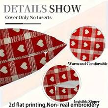 1个情人节爱心格子抱枕套 - 爱心装饰靠垫套，双面印花，家居装饰，房间装饰，卧室装饰，客厅装饰，沙发装饰（不含枕芯）