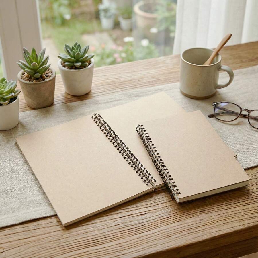 1/6/9/12 Juegos de Cuadernos Espirales de Papel Kraft Tamaño A5, Cada uno con 60 Páginas Interiores, Prácticos y de Alta Calidad - Caqui - Ver 1