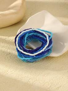 20pcs/Set Girls' Bohemian Style Colorful Glass Beaded Stacking Bracelets - Blue - View 2