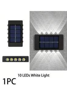 10 LED Solar-Powered Fence Lights, Courtyard Porch Lighting Wall Sconce, Dual Light Up Convex Mirror Light For Garden, Yard, Patio - Multicolor - View 10