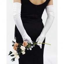 SUFEINI Women Long Satin Gloves Stretchy Elbow Length 21'' Opera Party Gloves 1920 S Womens Flapper Gloves,Large,White - White - 查看 3