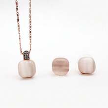 Colgante de ojo de gato cuadrado grueso para mujeres, estilo coreano, piedra de ojo de gato simple, aretes de mujer empaquetados individualmente, collar de rhinestone, joyería Ins - Pendientes de oro rosa - Ver 3