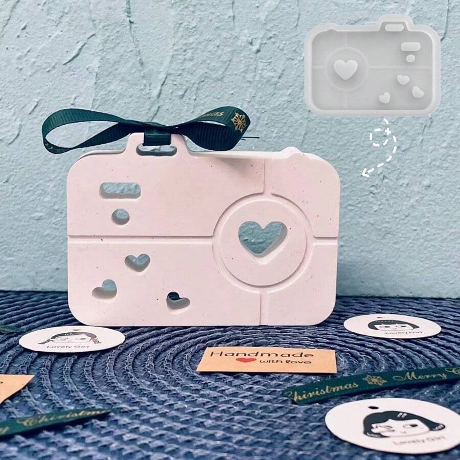 DIY粘土模具相机造型装饰摆件，石膏树脂浇铸硅胶模具，适用于情人节礼物、DIY家居装饰工艺品、手工礼品和桌面装饰模具 - 白色 - 查看 1