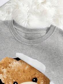 Hoodies For Women2025 New Sweatshirts Women's Teddy Bear Print Round Neck Sweater - Torn Paper Design, Soft And Padded Texture, Machine Washable, Ideal For Casual Fits In Winter And Autumn Loose And ComfortableLoose And Comfortableed Hardy Clothes Tops - 黑色 - 查看 8