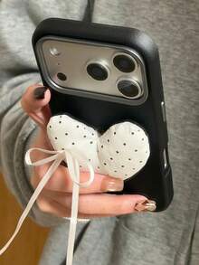 Stylish 3D Polka Dot Heart Bow Faux Leather Case Compatible With IPhone 17Pro Max 17Pro 17 17Air 16Pro Max 16Pro 16 16Plus 15Pro Max 15Pro 13Pro Max 14Pro 12Pro Max 11Pro Max 15 14 13 12 11 Luxury Bumper Shockproof Cover - Black - View 3