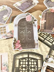 15pcs/Pack Vintage Hollow Decorative Flower Window Paper Cutting Scrapbooking Supplies, Multipurpose DIY Decoration, Planner, Junk Journal - Multicolor - View 11