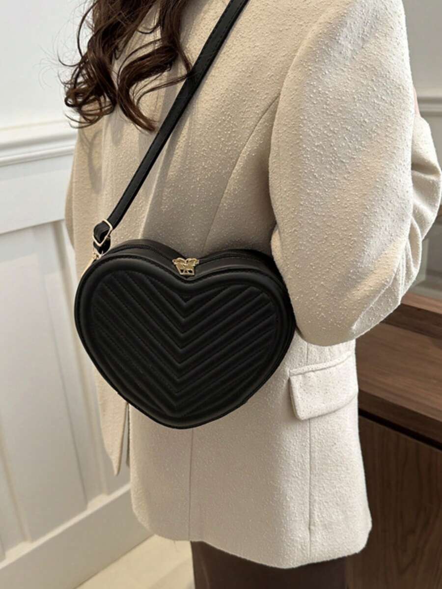 High-End, Stylish, Compact Korean-Style Crossbody/Shoulder Bag; Versatile And Unique Design With A Heart Motif. - màu đen - Xem 1