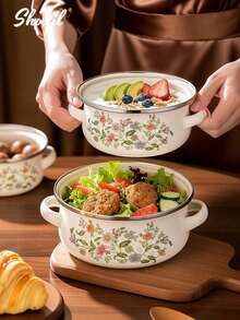 shoxil 1 Set Enamel Pot With Dual Handles And Lid, Electroplated Rim Design, Suitable For Restaurant And Home Cooking, Ideal For Family Gatherings, Holidays, Spring/Summer Camping And Picnics - View 4