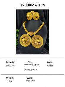 1 条项链，1 对耳环，1 枚戒指，花形 3 件首饰套装，中东迪拜欧洲美国沙特阿拉伯非洲婚礼派对女士首饰套装，镀金首饰项链耳环戒指 - 金黃色 - 查看 6