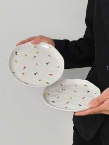 1/2/4件套花卉陶瓷盘，欧式精致花卉陶瓷碟，甜点/蛋糕盘，托盘，小吃盘，早餐盘，水果盘，糖果盘，下午茶坚果盘，礼品套装 - 彩色 - 查看 14