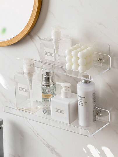 透明亚克力悬浮置物架，自粘式收纳架，墙面装饰，玩具架，书架，浴室皂液器架，浴室配件