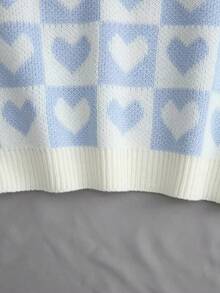 Unity Heart & Checker Pattern Sweater Vest For New Year Clothes - Baby Blue - View 4