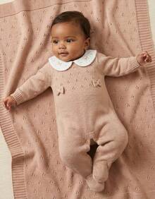 Luxury Knitted Baby Girl's Going-Home Outfit - Jumpsuit And Blanket - Rusty Rose - View 7