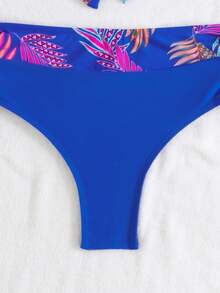 RWX VEST Plus Size Bikini Set With Floral Print, Tie-Up Top And Front Detail - XX561 - 寶藍色 - 查看 3