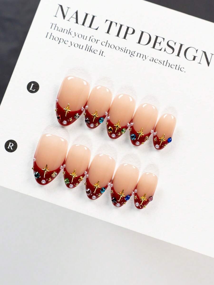 Bộ móng giả ngắn dán thủ công, 10 chiếc, kiểu dáng thanh lịch và đơn giản, thiết kế móng ngọt ngào cho bé gái, hình dáng ngắn hình hạnh nhân, hiệu ứng làm trắng và ép, móng giả acrylic dán thủ công có thể tái sử dụng, kiểu dáng trang sức, đính đá nhiều màu sắc, bao gồm 1 dũa móng mini và 1 nhãn dán tự dính.