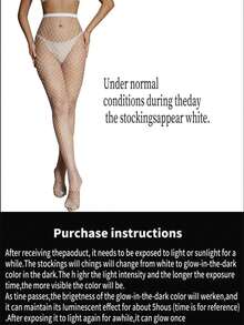 1 Pair Women's Sexy Luminous Fishnet Pantyhose, Glow-In-The-Dark Stockings (Requires Light Exposure) - White - View 5