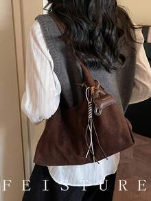 1pc New Autumn/Winter Women's One Shoulder Bag, Magnetic Closure, With Pendant, Suitable For Daily Outing, Dating, Commuting - Coffee - View 4