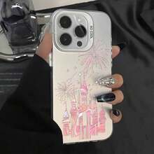 A Pink Fireworks Castle Phone Case Compatible With  Models 16, 15, 14, 13, 12, 11 Pro Max, X, XR, XS Max, 8, And 7 Plus, Featuring A Matte Anti-Drop Back Cover..Holiday Phone Accessories. Gifts Fundas 14 Cases Silicone Phone Case S25 Ultra 16 Pro Max Case Gifts For Men Cute Phone Cases Pink Phone Case Gifts For Women Cheap - 型號1(1台) - 查看 1