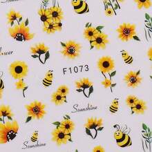 2pcs Cartoon Sunflower, Hardworking Bee, Butterfly Nail Art Stickers, Self-Adhesive, One-Time Use, Decoration For Women & Girls, Applicable For Spring, Summer, Autumn - 彩色 - 查看 5