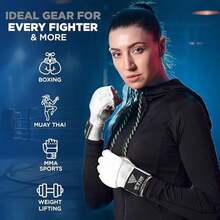 WYOX Vendas de Gel Boxeo, Guantes Interiores para Hombre y Mujer, Correa de muñeca de 80 cm, Soporte Acolchado para Nudillos, Vendas sin Dedos para Entrenamiento de MMA - L-XL-Blanco - Ver 4