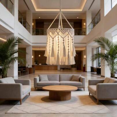 1 st handgjord makramélampskärm, bohemisk tofshängande lampskärmsdekor - lampa och strömkälla ingår ej