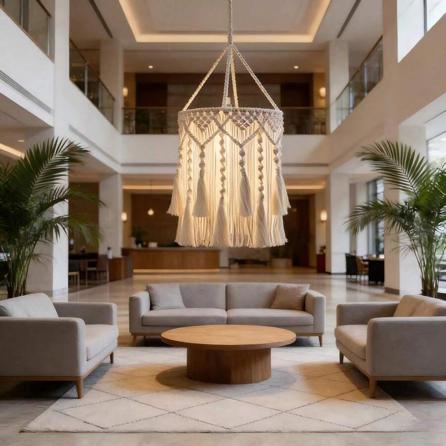 1个手工编织灯罩，波西米亚风流苏吊灯罩装饰 - 不含灯具和电源