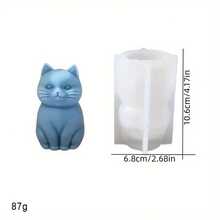 1pc 3D Sitting Cat Candle Mold Silicone Mold - White - View 7