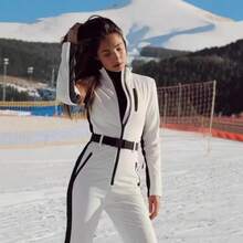 European And American Women's Color-Block One-Piece Ski Suit - White - View 3