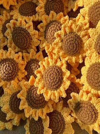 5 Pieces Handmade Crochet Sunflower Knitted Lace Wall Hanging, Bright Yellow Yarn Flower Wall Decoration With Brown Center For Bohemian Room Home Wall Decor, DIY Crafts And Keychain Accessories Room Decor Bedroom Decor Home Decor,Gifts For Women,Valentine's Day Gift,Mum Gifts,Best Friend Gift,