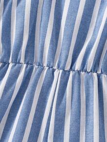 Baby Girl Blue & White Striped Sleeveless Romper, Spring/Summer - Baby Blue - View 7